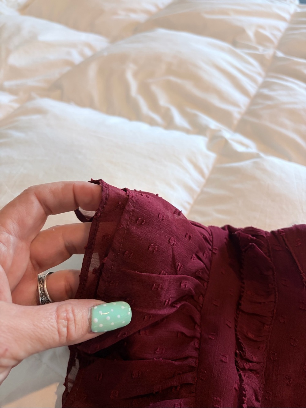 LOFT Plum Ruffle Swiss-Dot Blouse - Picture 4 of 7